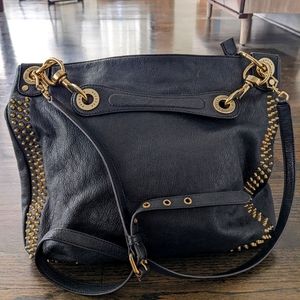 Black leather studded Rebecca Minkoff hobo crossbody